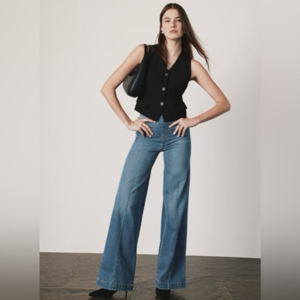NWT SPANX Women’s XL Tall Seamed Front Wide Leg Denim Jeans, Vintage Indigo